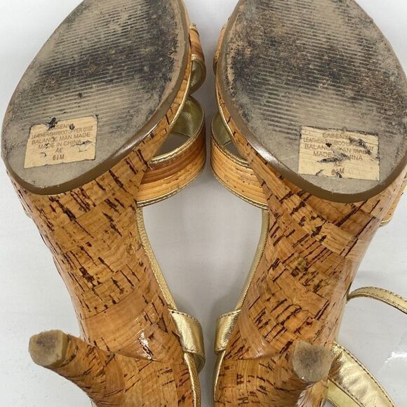 Enzo Angiolini Bamboo Easenya Open Toe Heels Leather‎ Gold Natural 6.5 - Picture 12 of 15